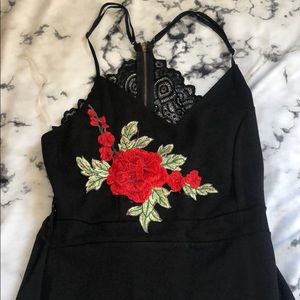 Embroidered Rose Black Dress